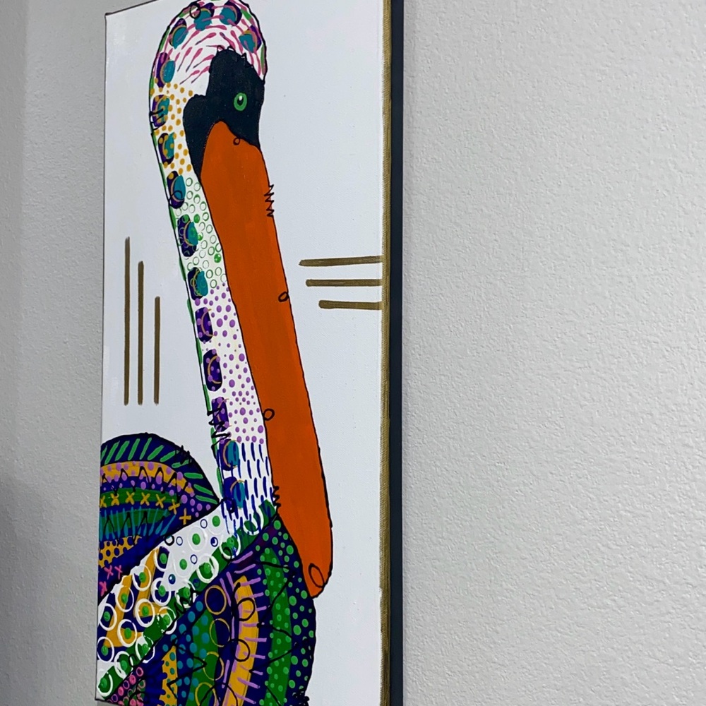 Vibrant Purple and Green Pelican Art Decor - Picture 2 of 3